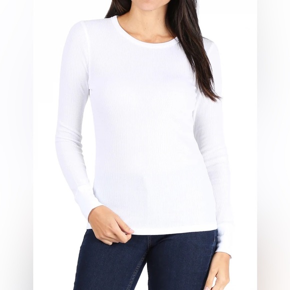 White Long Sleeve Tee Large L Women’s T-Shirt Everyday Versatile Basic - Picture 1 of 6